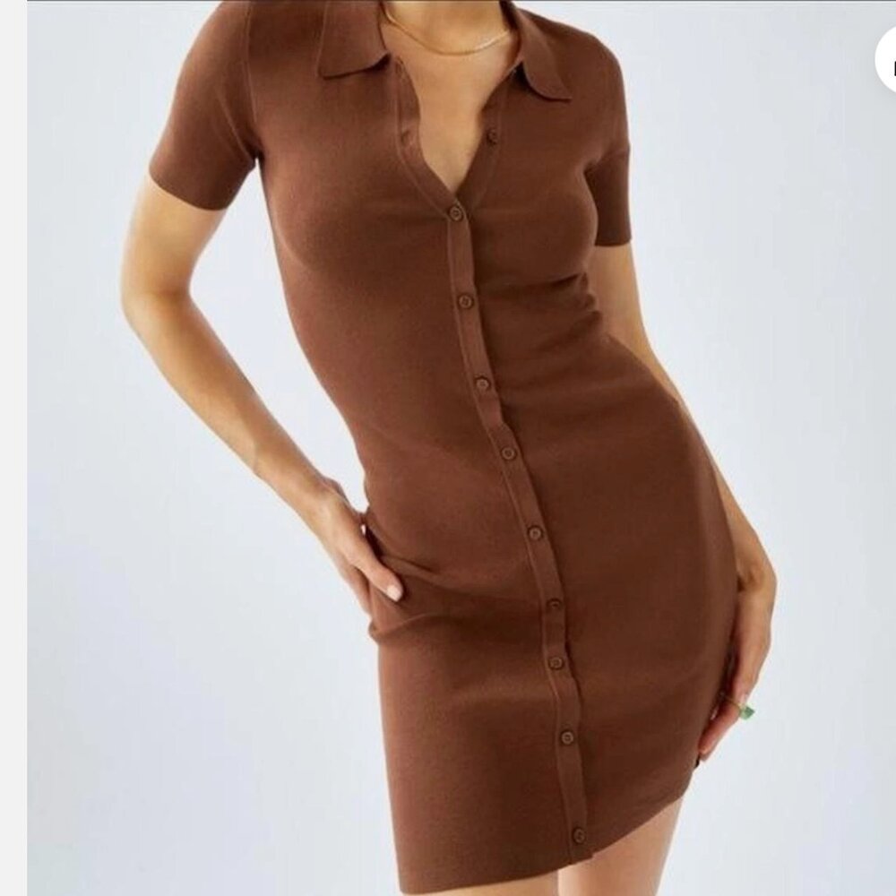 Aritzia Sunday Best Cece Brown Cognac Dress With Collar - XS
